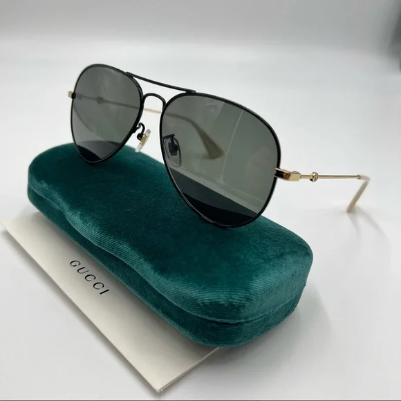Gucci Sunglasses New Authentic Unisex Black Aviator Sunglasses
